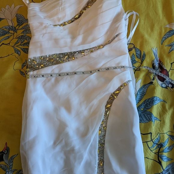 CINDERELLA divine one shoulder white chiffon dress jeweled mesh accents … - Picture 6 of 7